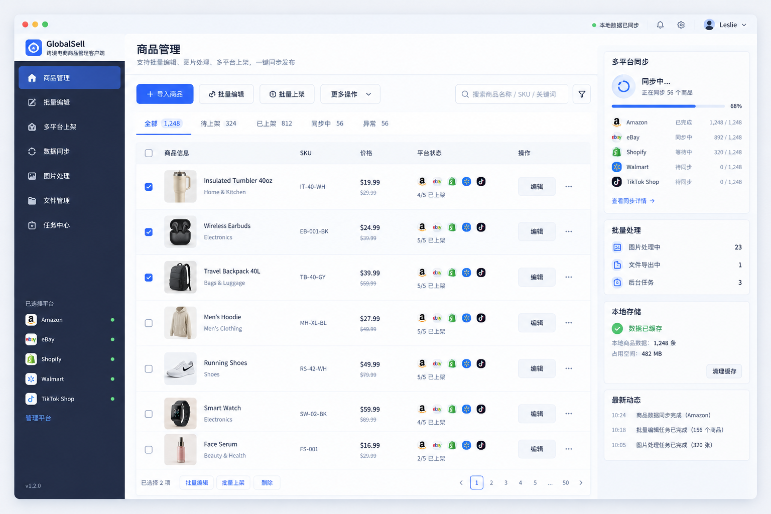 GlobalSell 跨境电商商品管理仪表盘